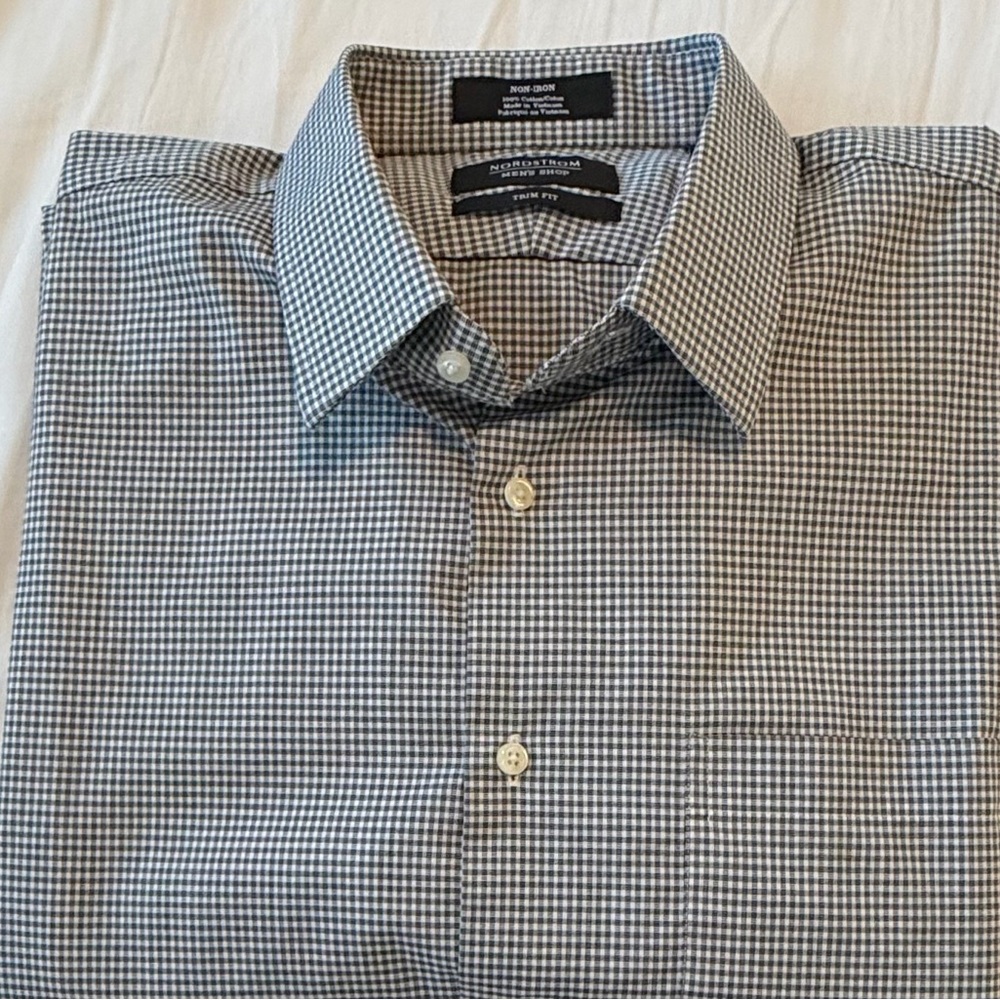 ❌❌SOLD❌❌Nordstrom Mens Shop Trim Fit Non Iron Check Dress Shirt 16.5 34 35 - Picture 10 of 10